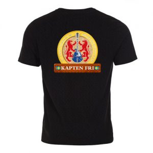 T-shirt herr-modell med ca 18 cm stor logga Kapten Fri baktill på ryggen.